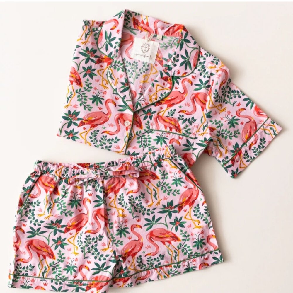 EUC Printfresh Flock of Flamingoes short set, size small.